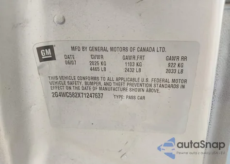 2007 Buick Lacrosse Cx z USA, uszkodzony, nr VIN 2G4WC582X71247637